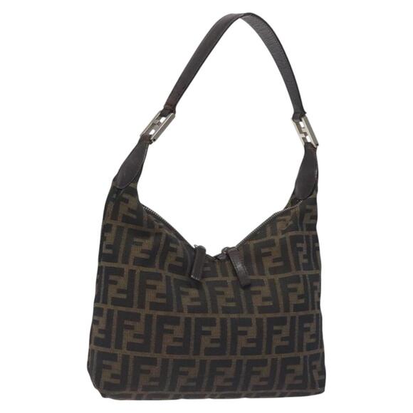 FENDI Zucca Canvas Shoulder Bag Black Brown - Picture 1 of 12